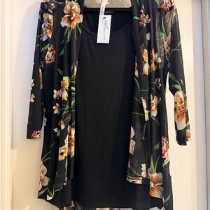 Women’s NY Collection Black Tank with Attached Floral Cardigan